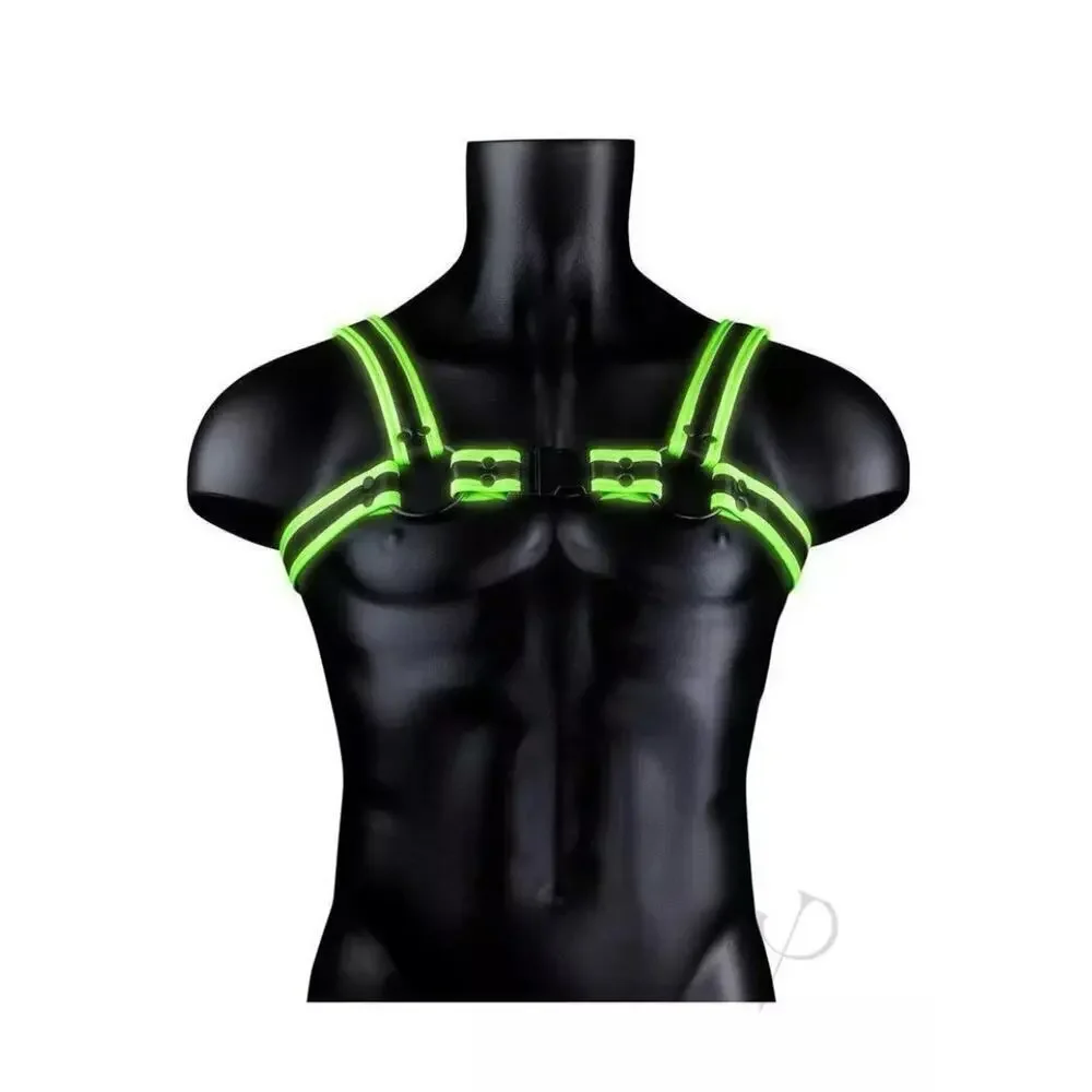 🦋B2G1🦋OUCH! Glow In The Dark NEON GREEN Bonded Leather Buckle Harness | L/XL |